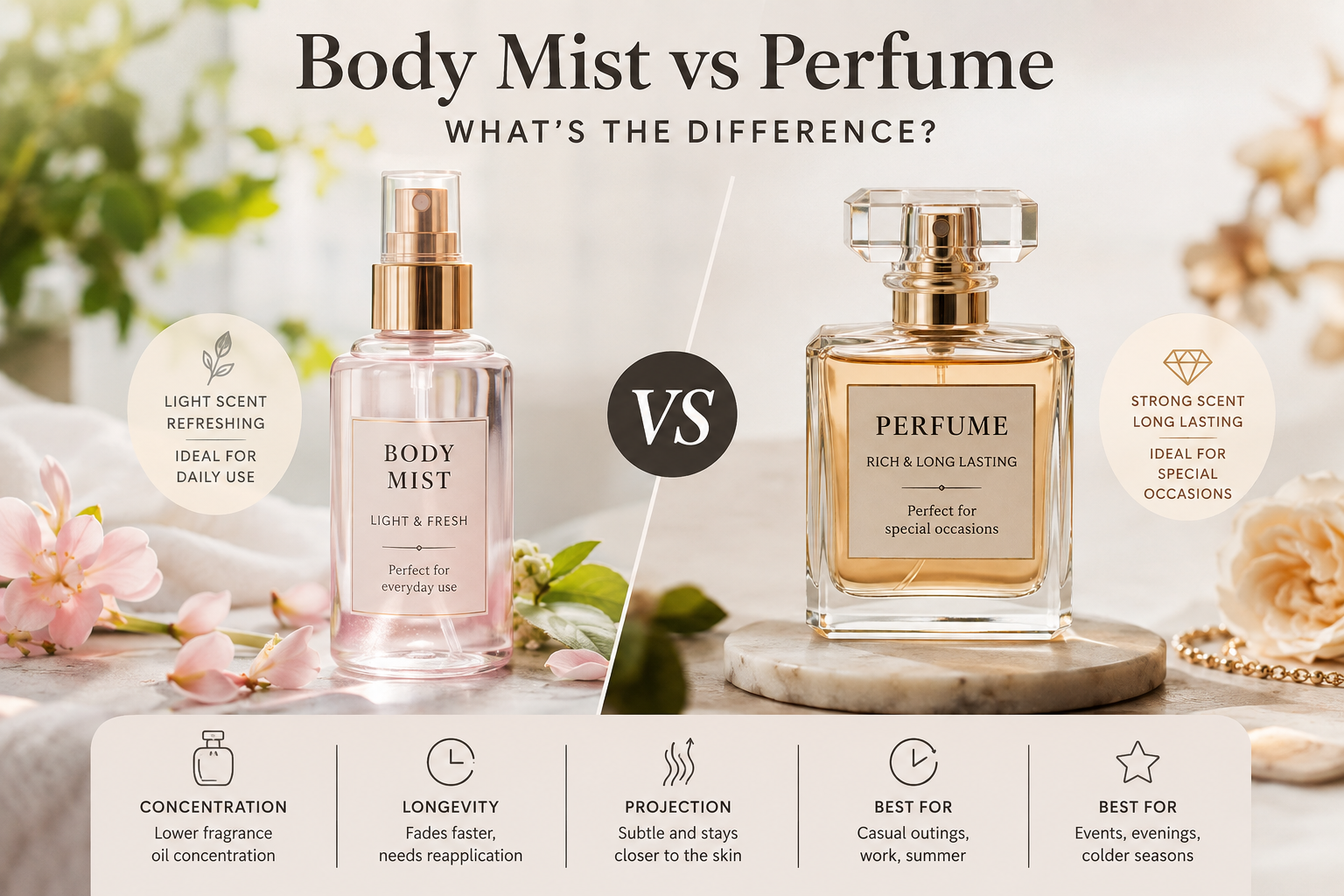 Body Mist vs Perfume Difference
